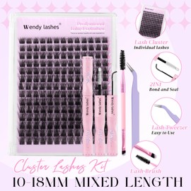 Lash Clusters Kit Natural Eyelashes Individual 3D Soft Cluster Lashes fd18 10-18mm Mixed Russian DIY Lash Extension Kit with Lash Bond and Seal(FK/KIT-fd18-3D-Mix1018)