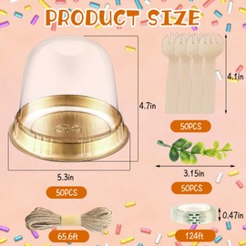 50 Sets Charcuterie Cups with Lids Set, Clear Plastic Cupcake Container Appetizer Disposable Wooden Forks Eucalyptus Leaves and Rope for Summer Bridal Shower Wedding Birthday Event Dessert Display
