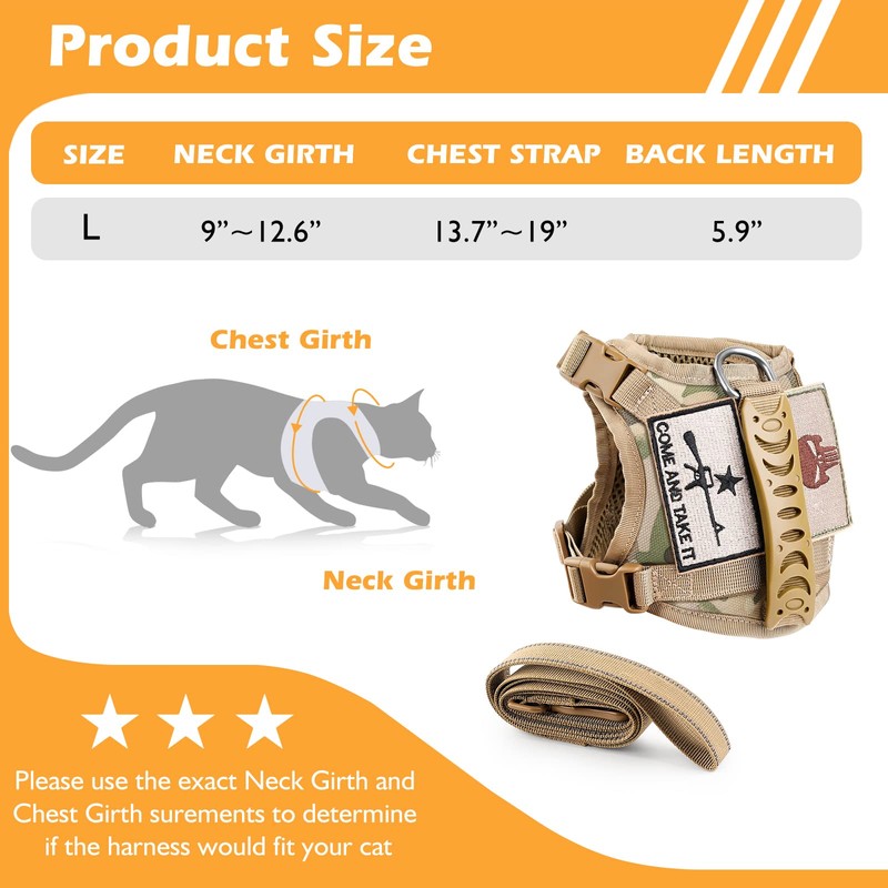 SALFSE Tactical Cat Harness and Leash Set for Walking Escape