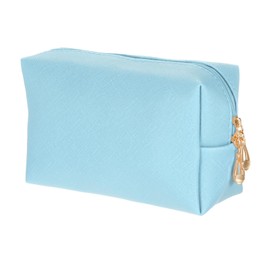 sourcing map PU Leather Square Makeup Bag, Waterproof Cosmetic Organizer Bag Zipper Pouch Travel Toiletry Bag for Women for Makeup Brush Holder (Sky Blue, Small)