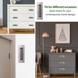 Tidorlou 2 Pack Recessed Door Pull Handles with 4 Screws, 6 Inch Rectangular Flat Sliding Pocket Door Pulls, Satin Brushed Stainless Steel Finger Pulls (6 inch, Silver)