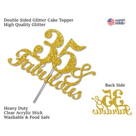 35 & Fabulous decoración para tartas con purpurina dorada, ideas de decoración para fiestas de cumpleaños 35, calidad premium, resistente purpurina de doble cara, palo de acrílico. Fabricado en Estados Unidos (35)