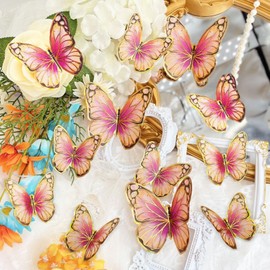 Pack of 36 Butterfly Stickers, Butterfly Wall Decoration, Butterfly Wall Stickers, 3D Butterflies Decoration, Butterfly Wall Stickers, Butterfly Stickers for DIY Wall Art, Crafts (Pink)