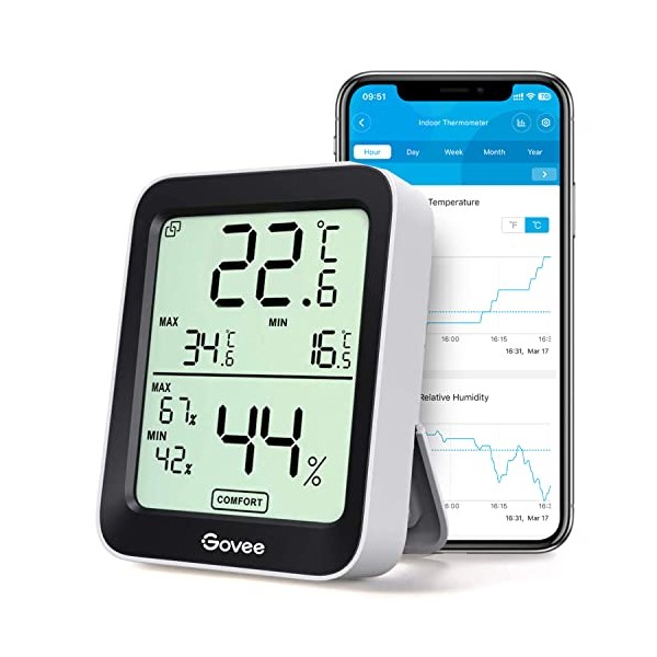 Govee Room Thermometer Hygrometer, Bluetooth Digital Indoor Humidity Meter with Smart Alert and Data Storage, Temperature Monitor for Baby Greenhouse