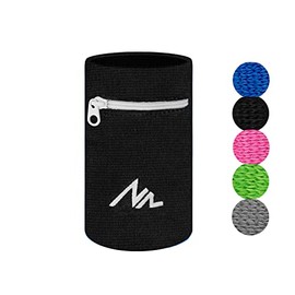 NEWZILL Wrist Wallet (Wristband) with Zipper - for Running, Walking, Basketball, Tennis, Hiking, Cross-Fit and More (Long, Black/White)