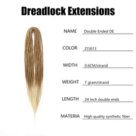 Double Ended Dreadlock Extensions 0.6CM Diameter Synthetic Hair 24Inch 20Strands Reggae Braids Hip-hop Style(Double Ended 20trands,27/613)