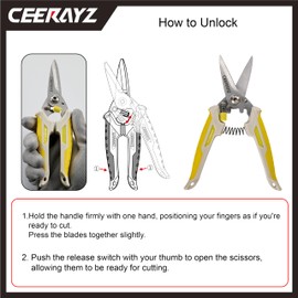 CEERAYZ 185mm Scissors All Purpose Heavy Duty, Garden Shears, Scissors for DIY Projects, Office, Production Lines, Pruning, with Protective Sheath (Brown/Yellow)