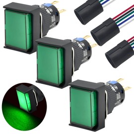 16mm Rectangle Push Button Switch Momentary 12V DC LED Light 5/8" Mounting Hole SPDT 5Pin Waterproof IP65 with Wire 3 Pcs