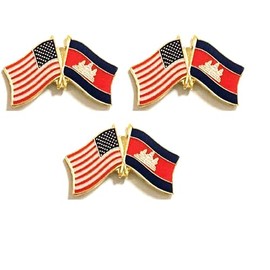 3 Cambodia USA Friendship Flag Lapel Pins Pack of 3 International & American Double Flag Pin Badge (Cambodia)