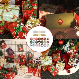 Christmas Wrapping Paper Set, 14 Sheets Christmas Paper Children, 70 x 50 cm in Folded Leaves with 2 Coloured Ropes, 14 Gift Bows and 1 Birthday Gift Tag Sticker