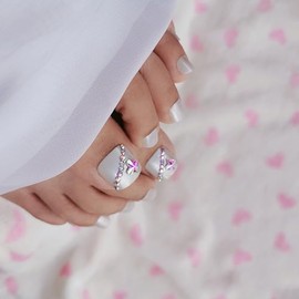 DCYFZJ Press on Toe Nails colorful toenails Tips Short Square Acrylic Artificial Glue-on Fake Toenail Full Cover 24 PCS Silver Color for Women Girls Nail Art…