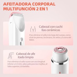 2 En 1 Rasuradora Eléctrica Mujer, Depiladora Facial Mujer USB Recargable Portátil, IPX7 Impermeable, Recortadora Electrica Bikini Sin Dolor para Zona Intima, Axilas, Piernas, Facial, Cejas y Brazos
