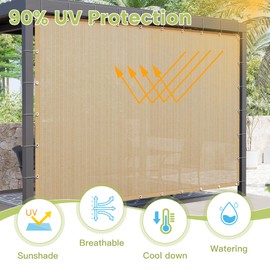 VOXBIN 90% Shade Cloth, Outdoor Sun Shade Cover with Grommets, UV Block Shade Fabric for Patio, Backyards, Carport, Garden 10x14 FT, Wheat