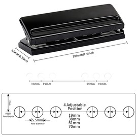6 Hole Punch DIN A5 6 Hole Ring Binder Hole Punch Desktop Punch Adjustable Spacing Hole Punch Binder Edge Puncher for A4 A6, Paper Cards Photo Binding Hole Punch Machine
