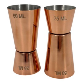 Chabrias Ltd Stainless Steel 25/50 ml Measure Jigger Bar Craft Dual Spirit Measure Cup Peg Measuring Cup for Bar Party Wine Cocktail Shaker (1, Copper)