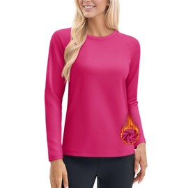 Cavva Women's Thermal Tops Fleece Lined Shirts Long Sleeve Winter Cold Weather Running Gear Workout Base Layer, Rose Red, M