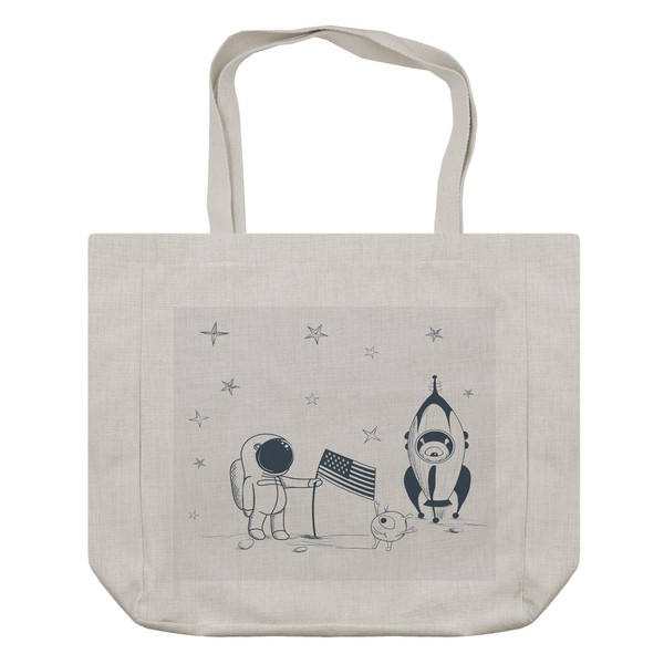 Ambesonne Astronaut Shopping Bag, Cosmonaut with Aliens on New Planet