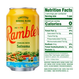 AUTX RAMBLER Satsuma Sparkling Water, Limestone Mineral Blend, 12-Ounce Cans, 12-Pack