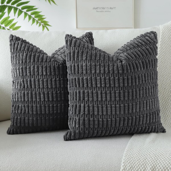 JOTOM Set of 2 Corduroy Soft Striped Cushion Covers 45x45