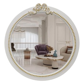 Vintage Round Wall Mirror 20inch Farmhouse Wooden Vanity Mirror for Wall Decor, Decorative Antique White Bathroom Mirrors, Traditional Art Home Decor for Dressing Table, Living Room or Bedroom