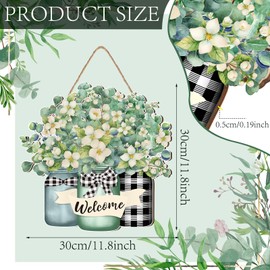 Shellwei Summer Door Sign 12 Inch Wooden Welcome Sign Front Door Decoration Wooden Hanger for Home Bathroom Indoor Outdoor Home Porch Holiday Hanging Decor(Eucalyptus)