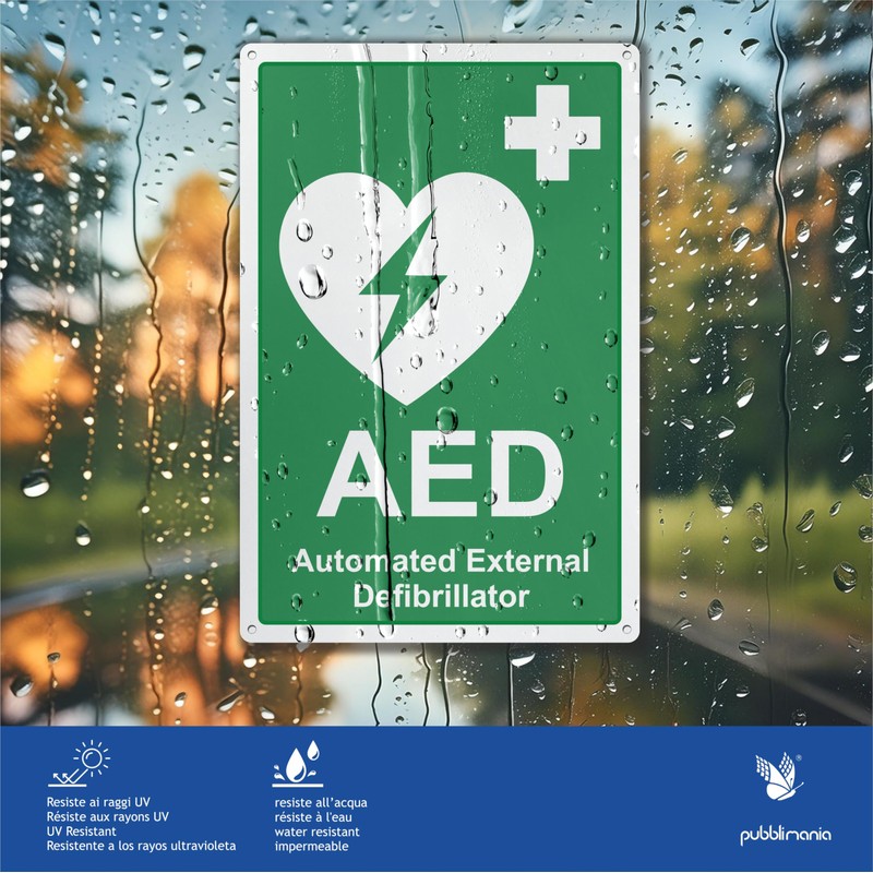 Pubblimania International Defibrillator Sign Aluminium Composite 3mm Thickness Outdoor Indoor