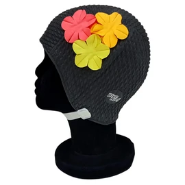 Blue Reef Rome Bubble Single Colour Floral Ladies Classic Retro 3 Flower Bunch 3D Petal 3 Tropical Colours Stylish Vintage Swimming Hat Swim Cap One Size Adults With Adjustable Strap (Black)
