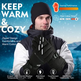 ZENUTA Snow Ski Gloves Unisex, Waterproof Gloves for Cold Weather, Winter Gloves Men, Snowboard Gloves Women, Warm Gloves(Black,S)