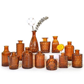 SUPMIND 12Pcs Glass Bud Vase Set, Small Dark Brown Flower Vase for Centerpieces, Bud Vases in Bulk, Mini Vintage Vase for Rustic Wedding Decorations