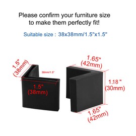 sourcing map 38mm x 38mm Angle Iron Foot Pads L Shaped Plastic Furniture Leg Caps End Covers Floor Protector Black 8 Pcs