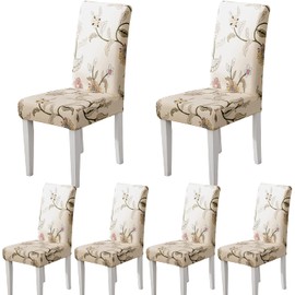 ARNTY Chair Covers, Set of 4/6, Jacquard Dining Room Chair Covers, Swing Chairs, Universal Covers for Chairs for Dining Room, Hotel, Kitchen, Ceremony (Brown Flowers, Set of 6)