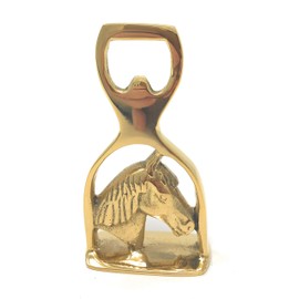 Madison Bay Co Saddle Stirrup with Horse Head Bottle Opener, Polished Brass, 4.2