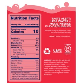 Bobelo Self-Carbonating Hydration Packets - Watermelon Citrus Flavor (15ct) | Low Calorie Electrolyte Drink Mix | Keto Friendly, Sugar Free Water Enhancer | Soda Sparkling Water Alternative