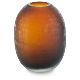 Signature Design by Ashley Embersen Contemporary 7.5" Glass with Grid Texture Tabletop Vase, Yellow, Orange, & Brown