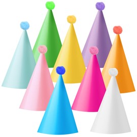 HEYTIMI 36 PCS Birthday Party Cone Hats 9 Colors Party Hat Cone Paper Hats Colorful Hats with Pom-pom and Elastic Cord Assorted Colors Cone Hat for Birthday Party Baby Shower Anniversaries