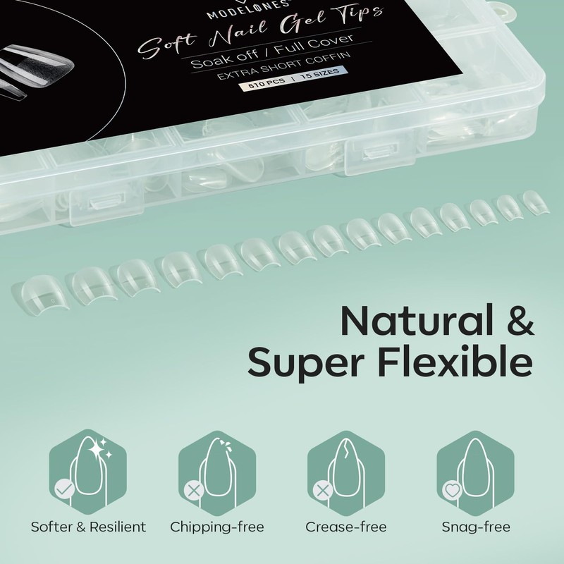 Modelones Nail Tips, Pre-shaped Full Cover Fake Nails Soft Gel