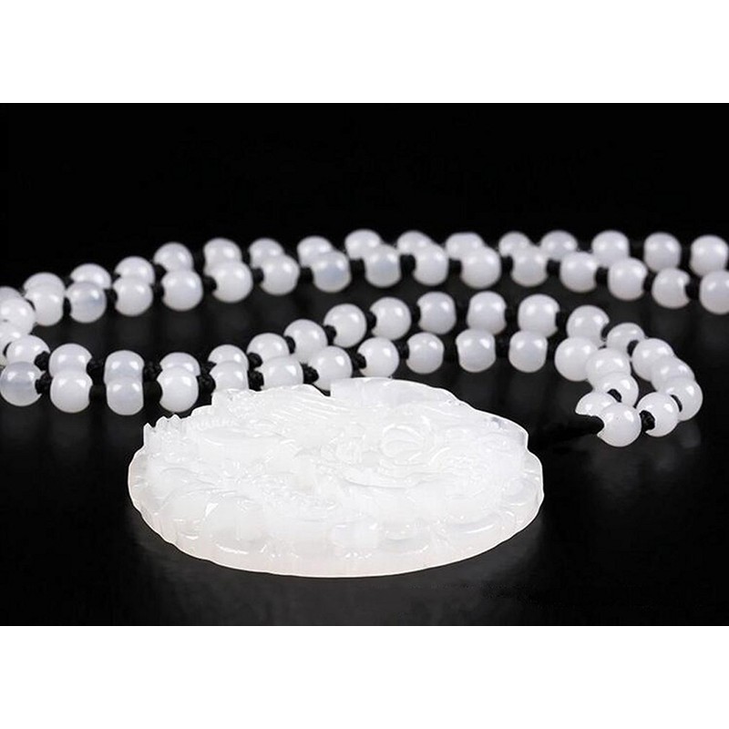 yigedan Natural White Jade Dragon Phoenix Dragon Pendant Necklace, jade,