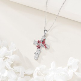 DAYLINLOVE Cross Cardinal Necklace 925 Sterling Silver Cardinal Pendant Jewellery for Women