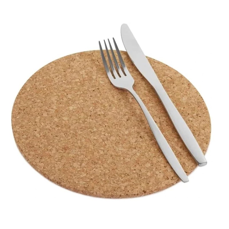 Set of 6 Round Cork Place Mats, Multi-Coloured Design, 22cm