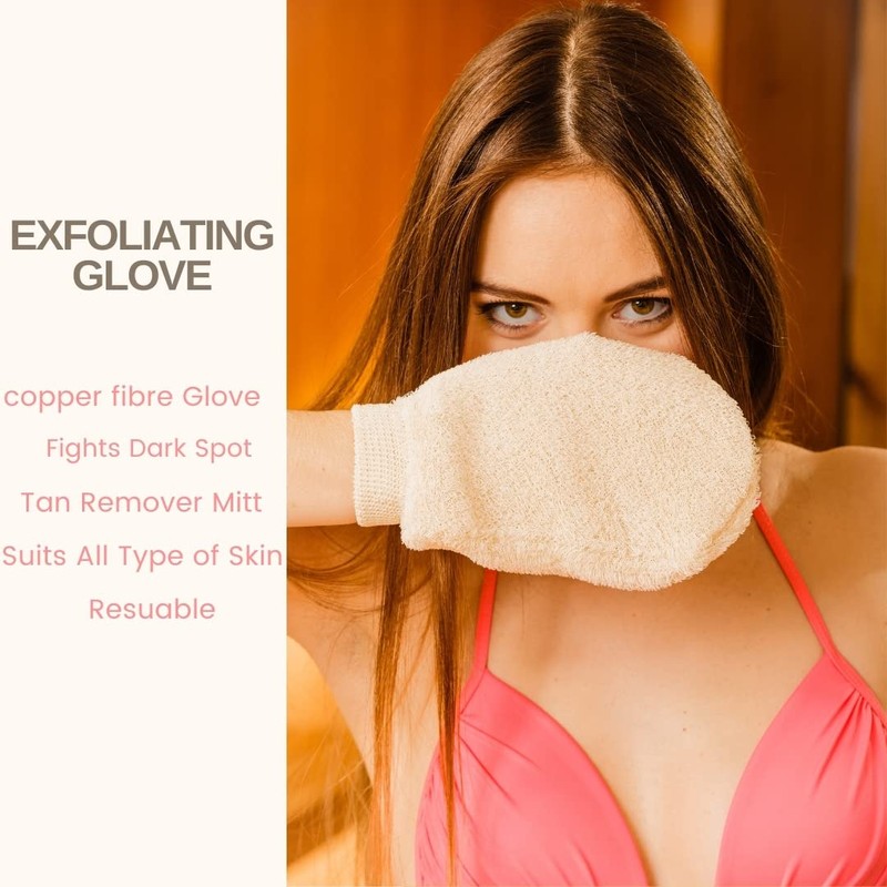 Loelle Copper Exfoliating Glove - Natural Copper Fiber Body Sponge,