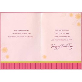 Designer Greetings Gold Foil Vines on Pink, 3D Banner and Green Ribbon Hand Decorated Designer Boutique Keepsake Sweet 16 Birthday Card