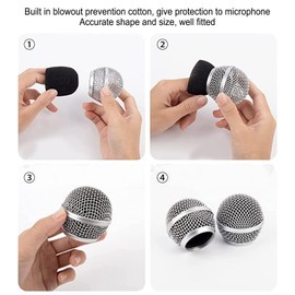Microphone Grill, Metal Microphone Ball Head Mesh Grill Built in Blowout Prevention Cotton for Shure SM58 Microphone