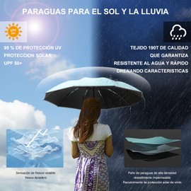 Paraguas Automático Con 20 Varillas,AEGTVA Sombrillas para Uv sol y lluvia,Paraguas Grande de Plegado Invertido Con Borde Reflectante de Seguridad y Doble-varillas,Portátil para Hombres y Mujeres(Verde)