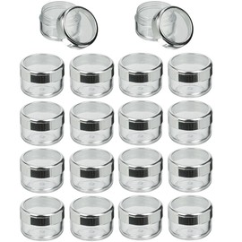 Kosmetex Empty Container 6 ml Clear Plastic Jar, Cream Tin, Nail Art, Nail Tin, Silver Lid, Diameter 3 cm, Height 2.3 cm, 18 x 6 ml