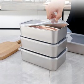 CHFNJJ Stainless Steel Storage Containers Set of 3 Stainless Steel Bats with Lids, Stainless Steel Bats Deep Food Storage Containers for Kitchen, Refrigerator Safe, Cookware (Covered, 3-Piece), 1100ml