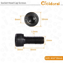 Cicidorai M10-1.5 x 30mm Socket Head Cap Screws, 12.9 Grade Alloy Steel, Black Oxide Finish, Machine Thread, Allen Socket Drive, Quantity 10