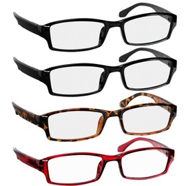 Reading Glasses - 9501HP - 4 pk - 2 Black Tortoise Red - +2.00