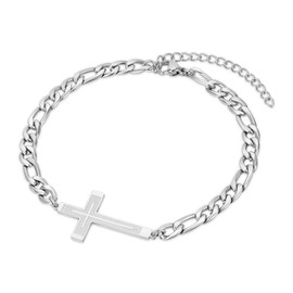 Silver Cross Bracelet for Men, Stainless Steel Bracelets for Mens Bracelets - Gifts for Boyfriend - Father Gifts - Figaro Chain Bracelets Silver Bracelets for Mens Christmas Valentines Gifts for Men