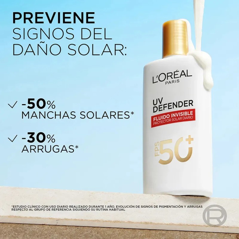 Protector Solar Loreal Paris Fps50+ Uv Defender Fluido Tono Invisible