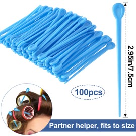 Pndeyo 100pcs Brush Hair Roller Pick, Plastic Hair Roller Locking Tools, Hair Curler Roller Pin Rod Crochet Accessories for Women Girls Hair Curling Styling -Blue